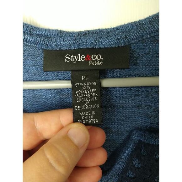 Style & Co Woman PL Blue V Neck Pullover 3/4 Fringe Sleeve Pullover Sweater - Picture 2 of 9